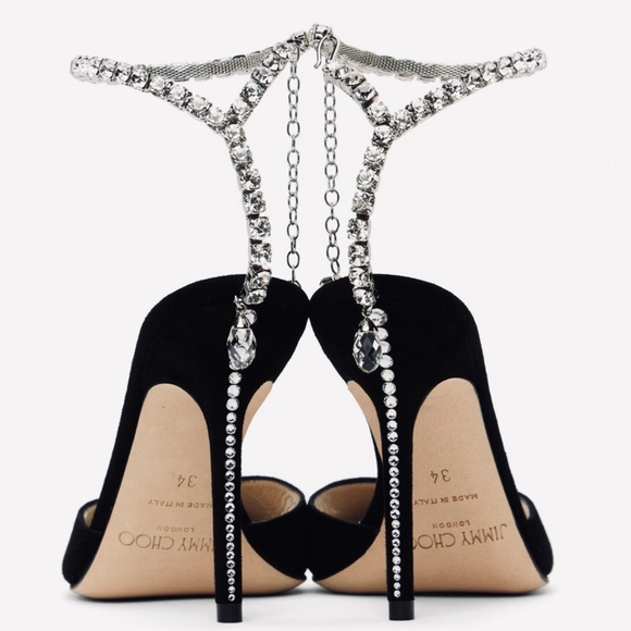 Jimmy Choo 100mm Saeda Suede Stiletto Heel Pumps With Crystals Size US 9.5 - Picture 9 of 11